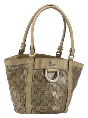 GUCCI GG Crystal Abbey Hand Bag Coated Canvas Beige Gold 211983 Auth AMZ131